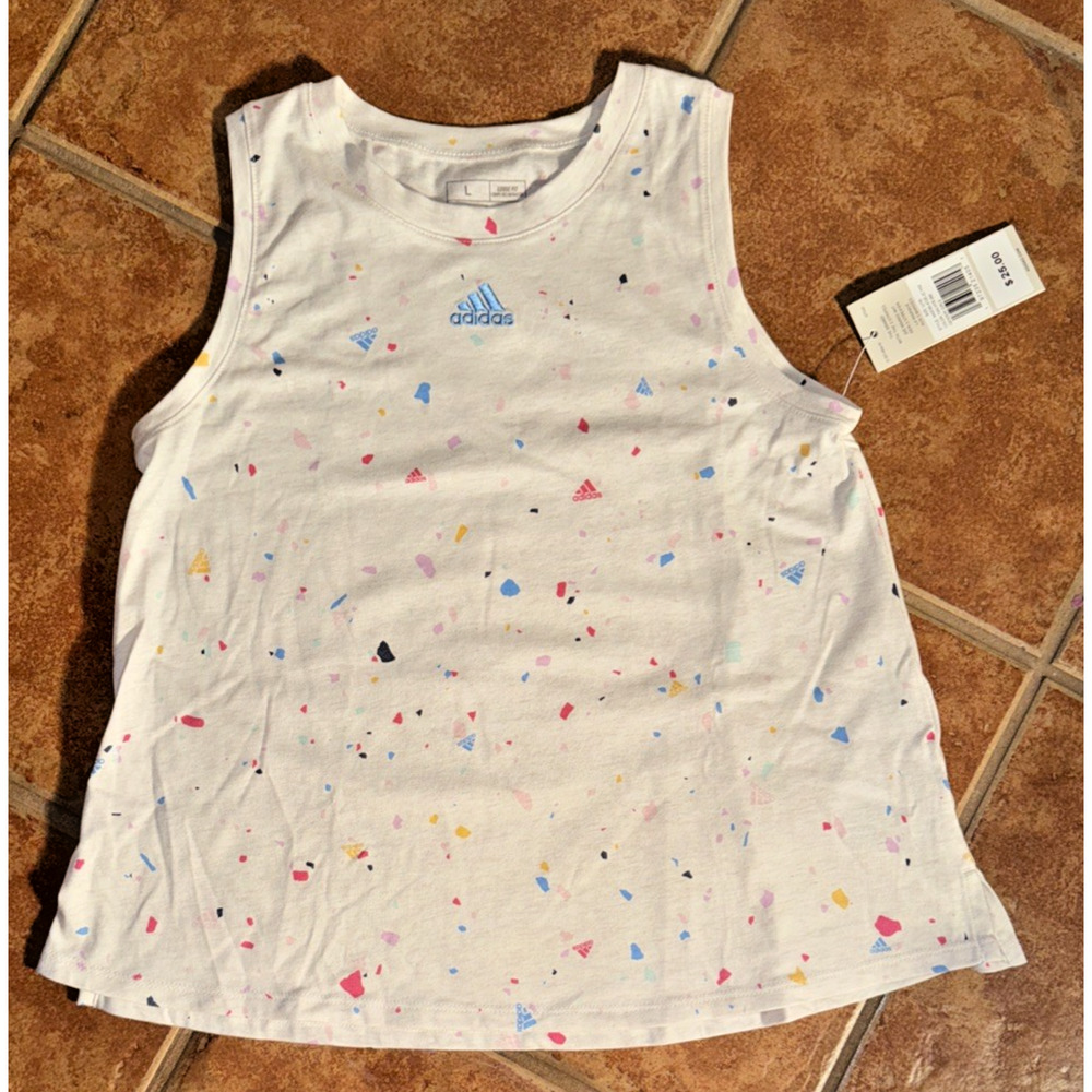 Adidas Big Girls Splatter Paint Sleeveless‎ Shirt Size Large